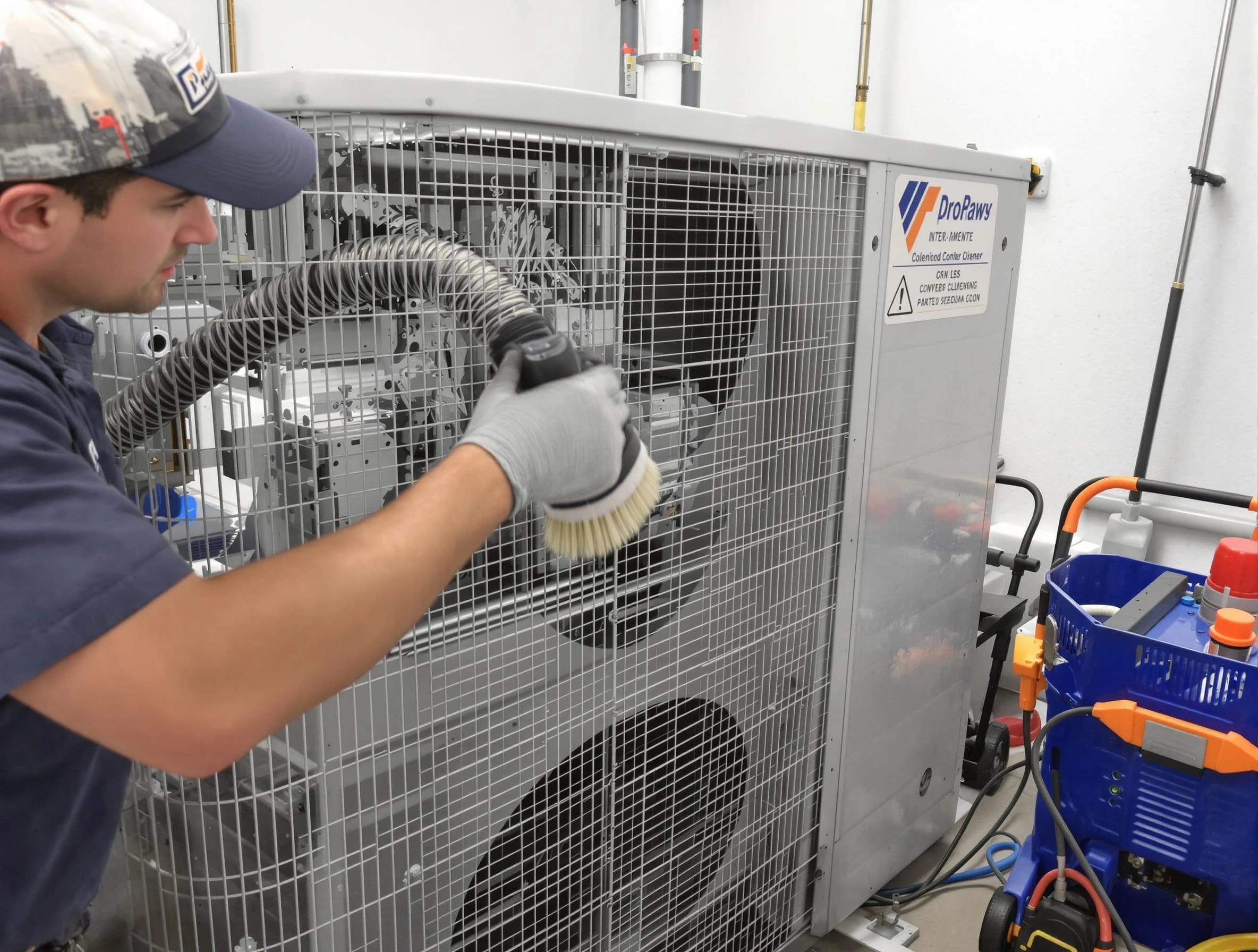 Belmont Air Duct Cleaning specialist performing precision AC coil cleaning for improved system performance in Belmont