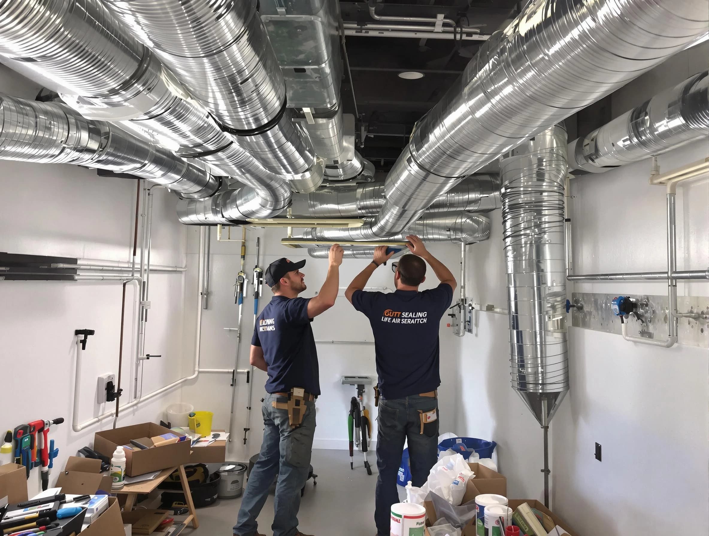 Belmont Air Duct Cleaning technician applying professional duct sealing solutions in Belmont