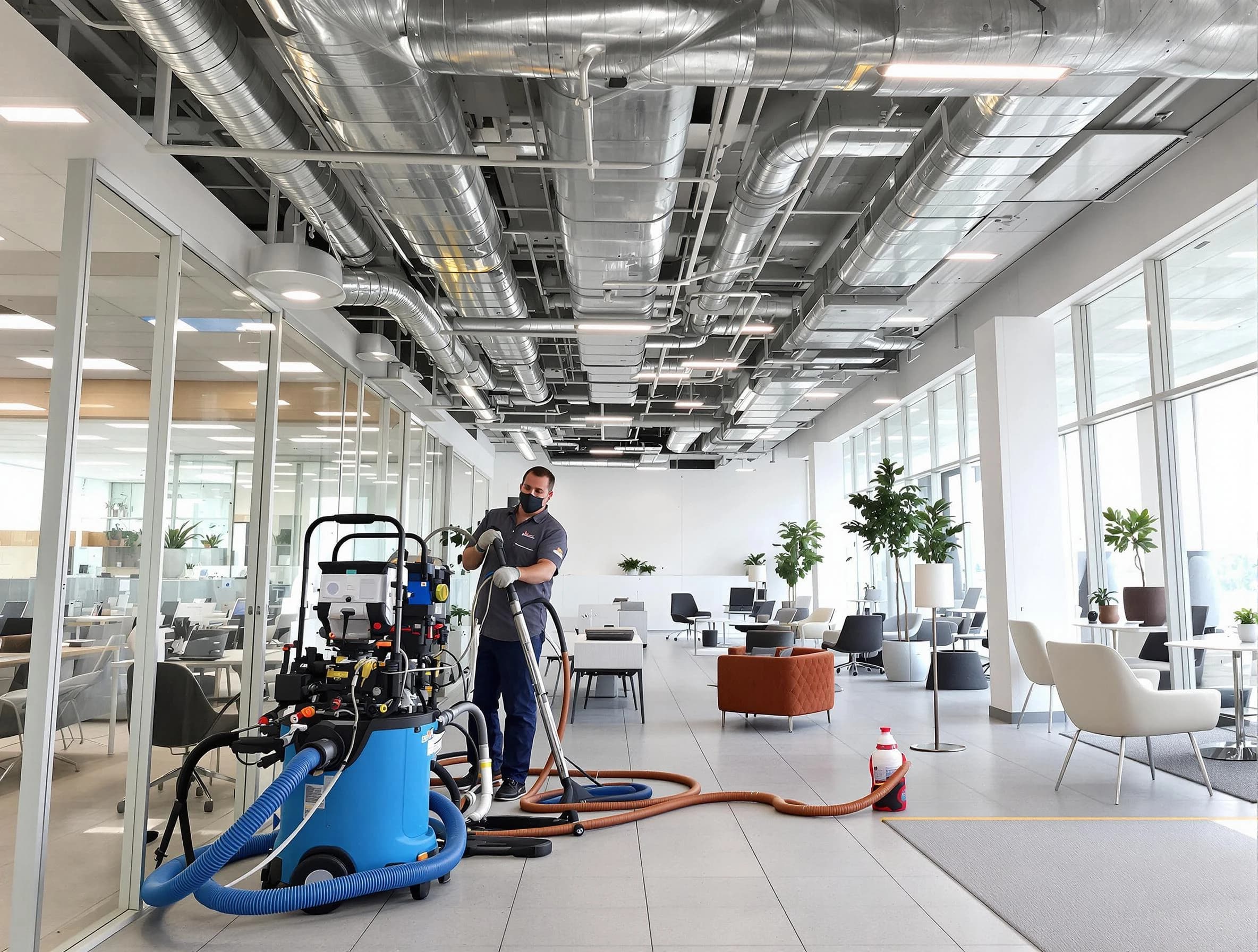 Belmont Air Duct Cleaning team conducting comprehensive commercial duct cleaning at a business location in Belmont