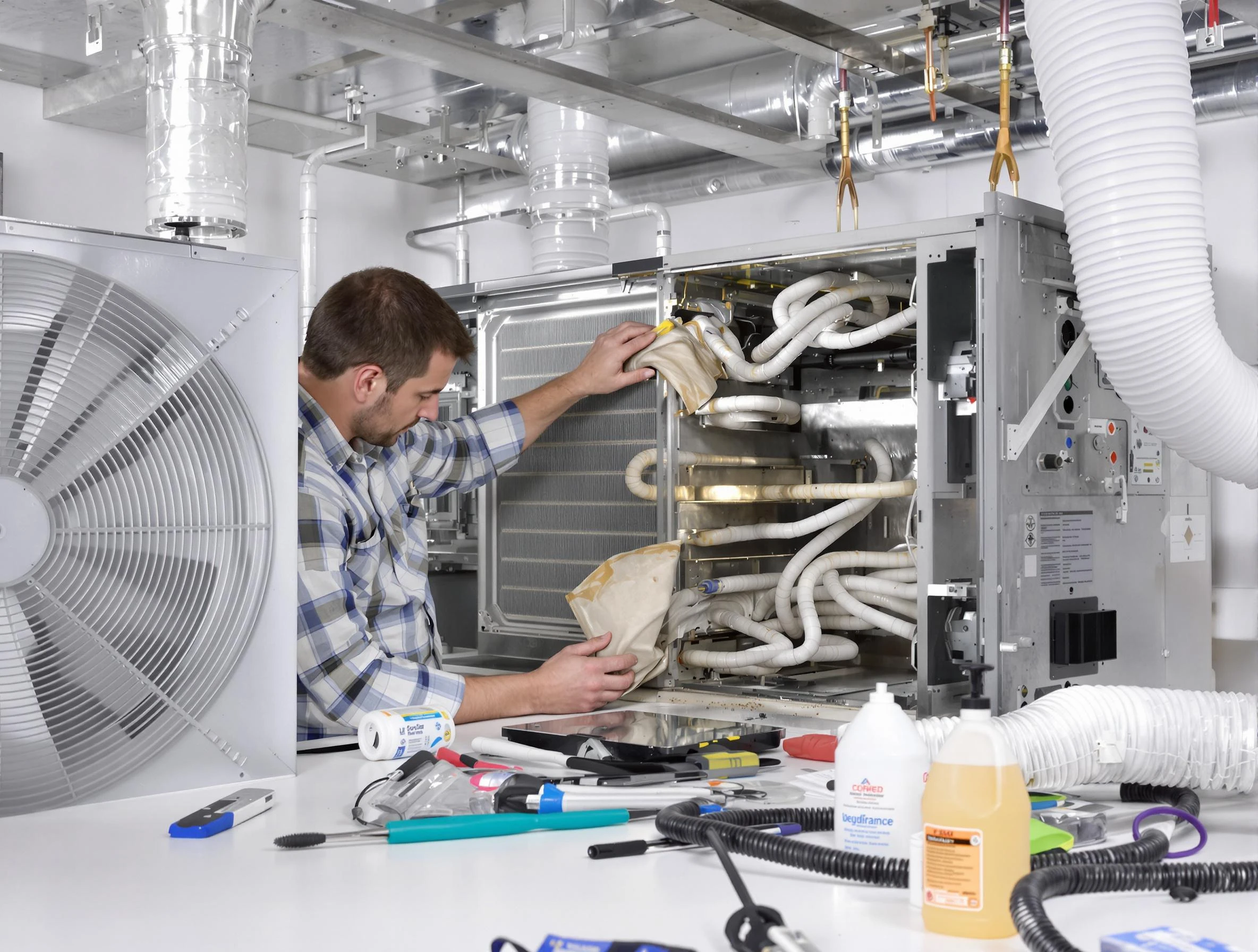 Belmont Air Duct Cleaning specialist performing precision AC coil cleaning in Belmont