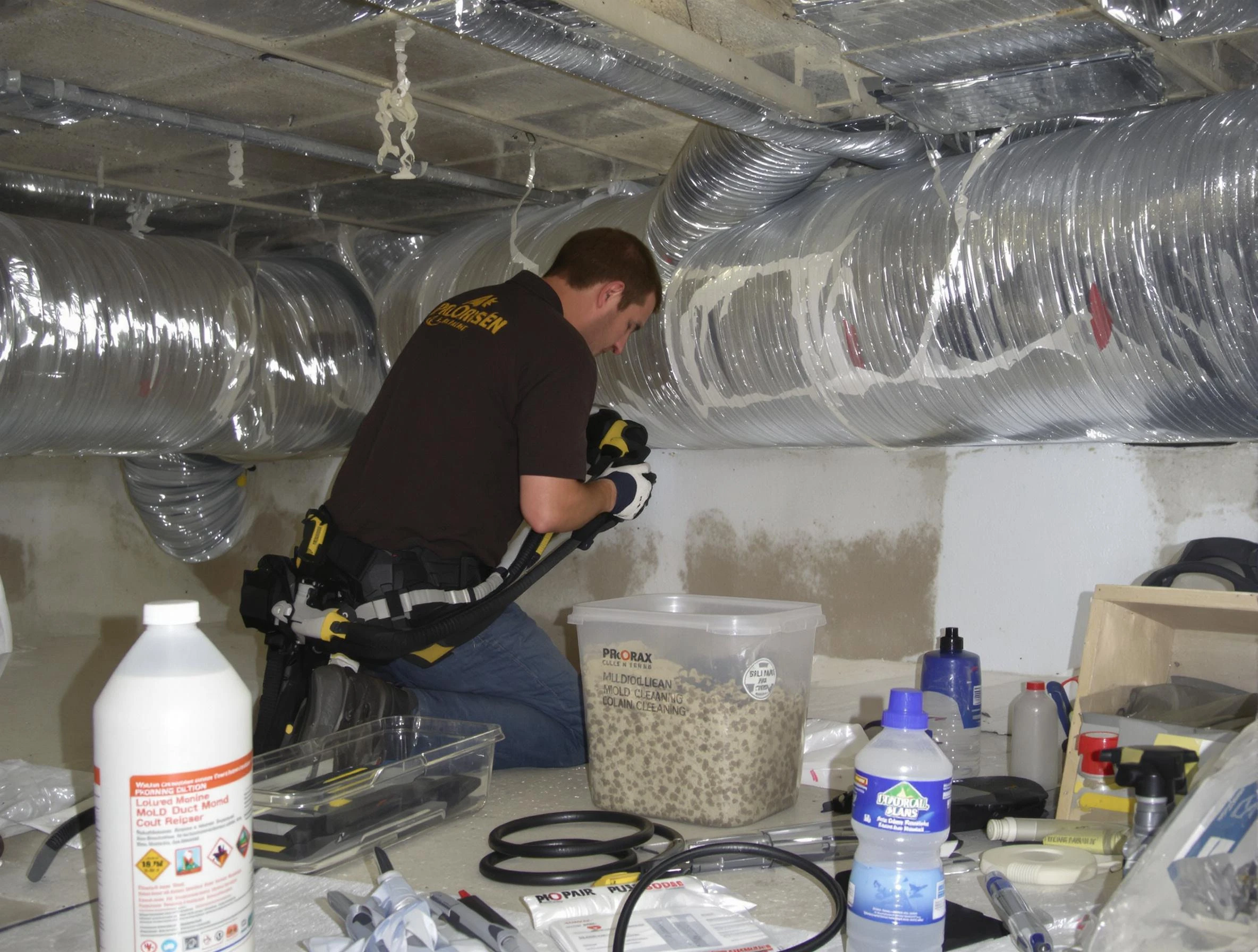 Belmont Air Duct Cleaning specialist performing professional mold removal from air ducts in Belmont