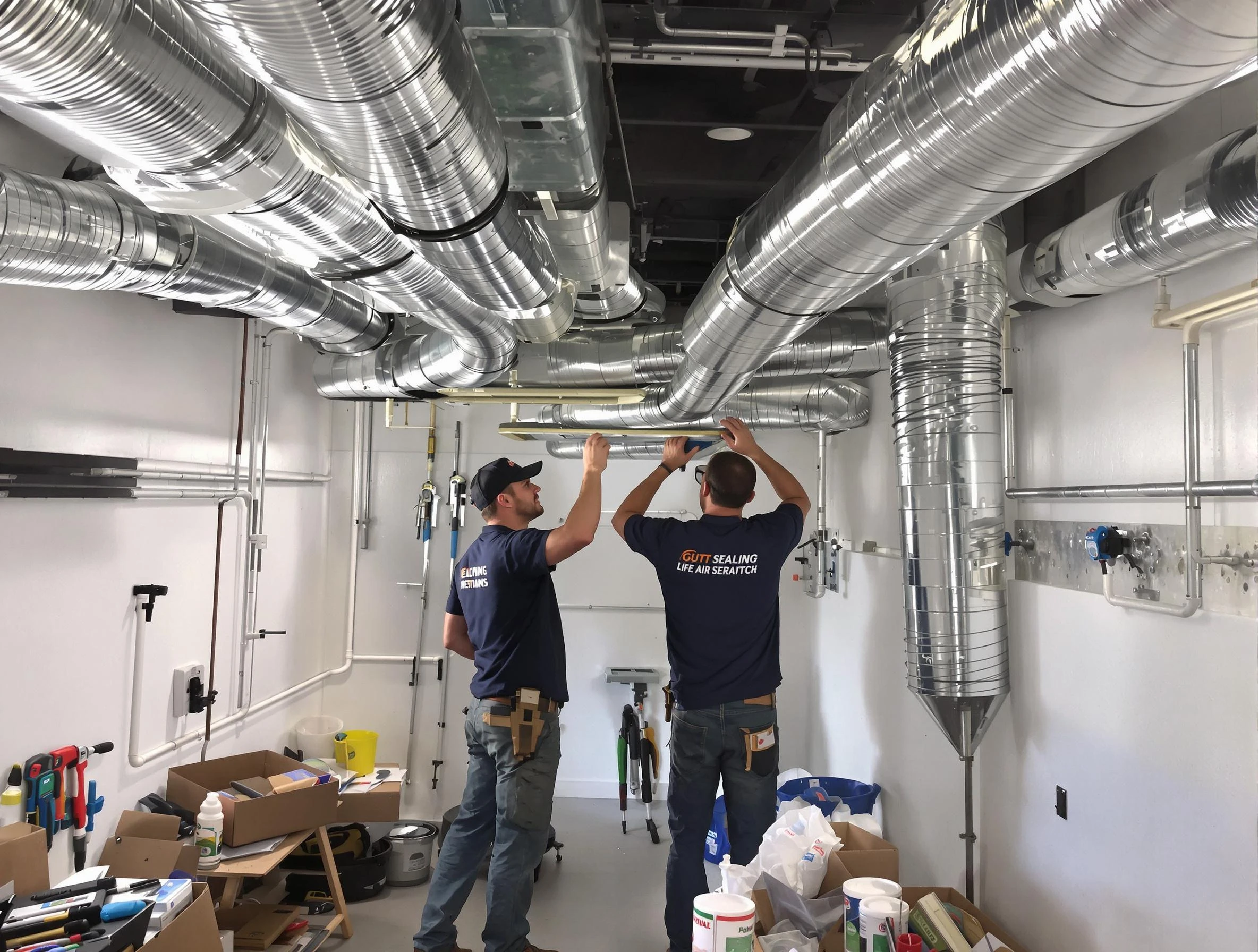 Belmont Air Duct Cleaning technician applying professional duct sealing solutions in Belmont